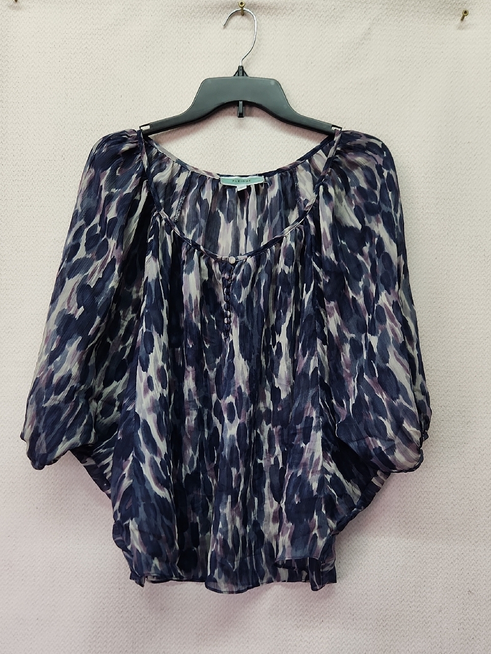 Pleione Navy, Purple & White Sheer Printed Blouse